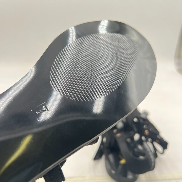 YDN Black Rivet Knee High Lace up Flats Fringe Low Heel Gladiator Strap Sandals - Picture 6 of 8